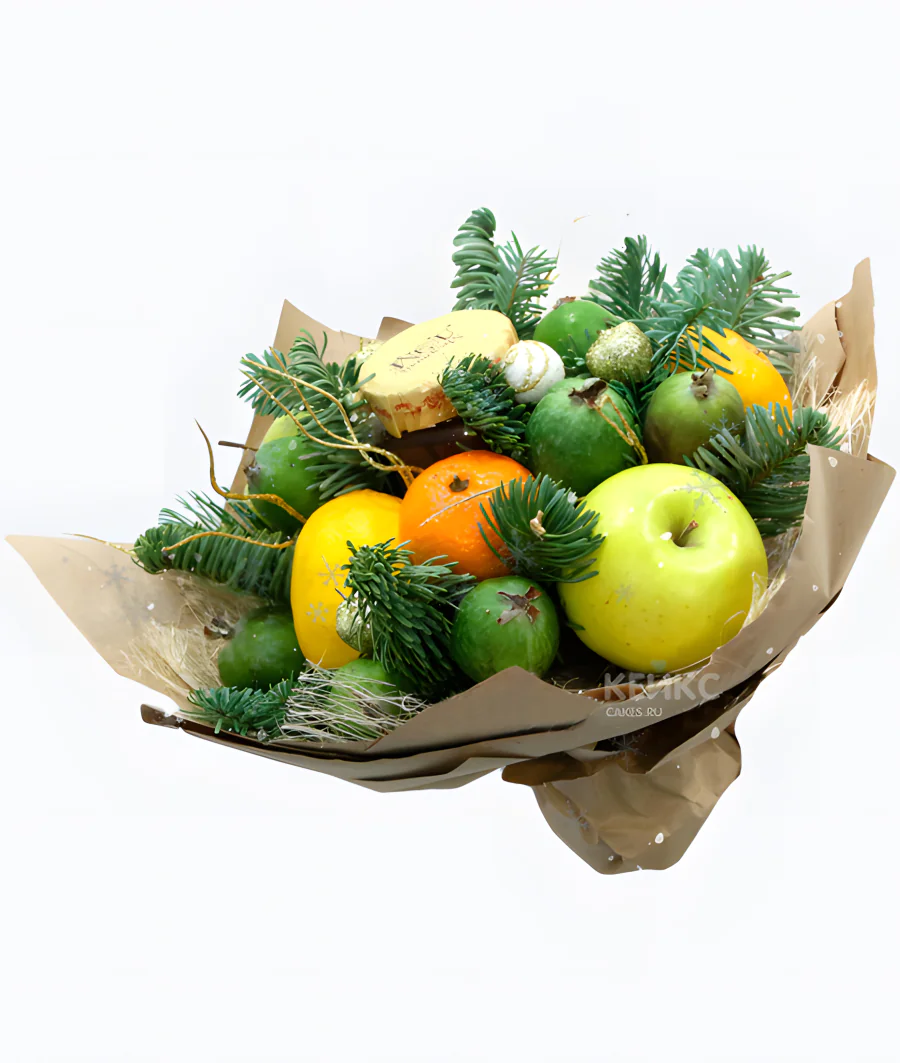 Букет на Новый год из фруктов 1 Фото