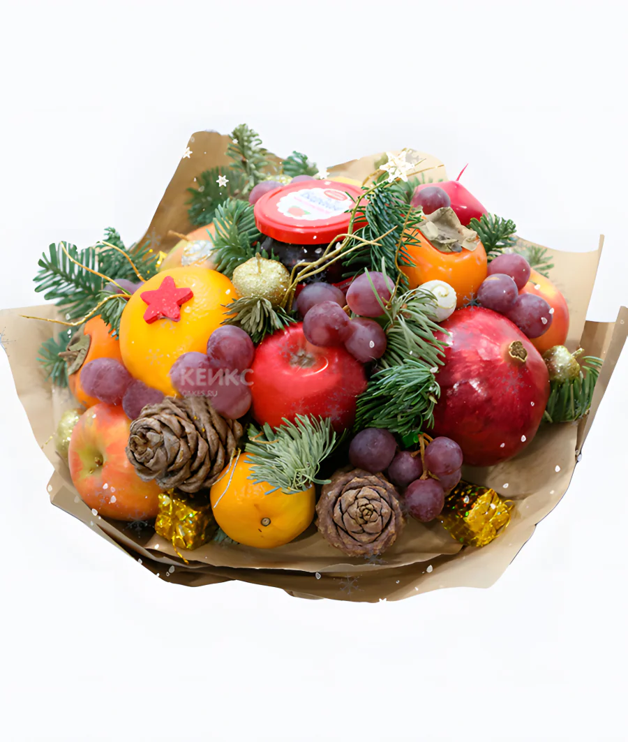 Букет на Новый год из фруктов 2 Фото