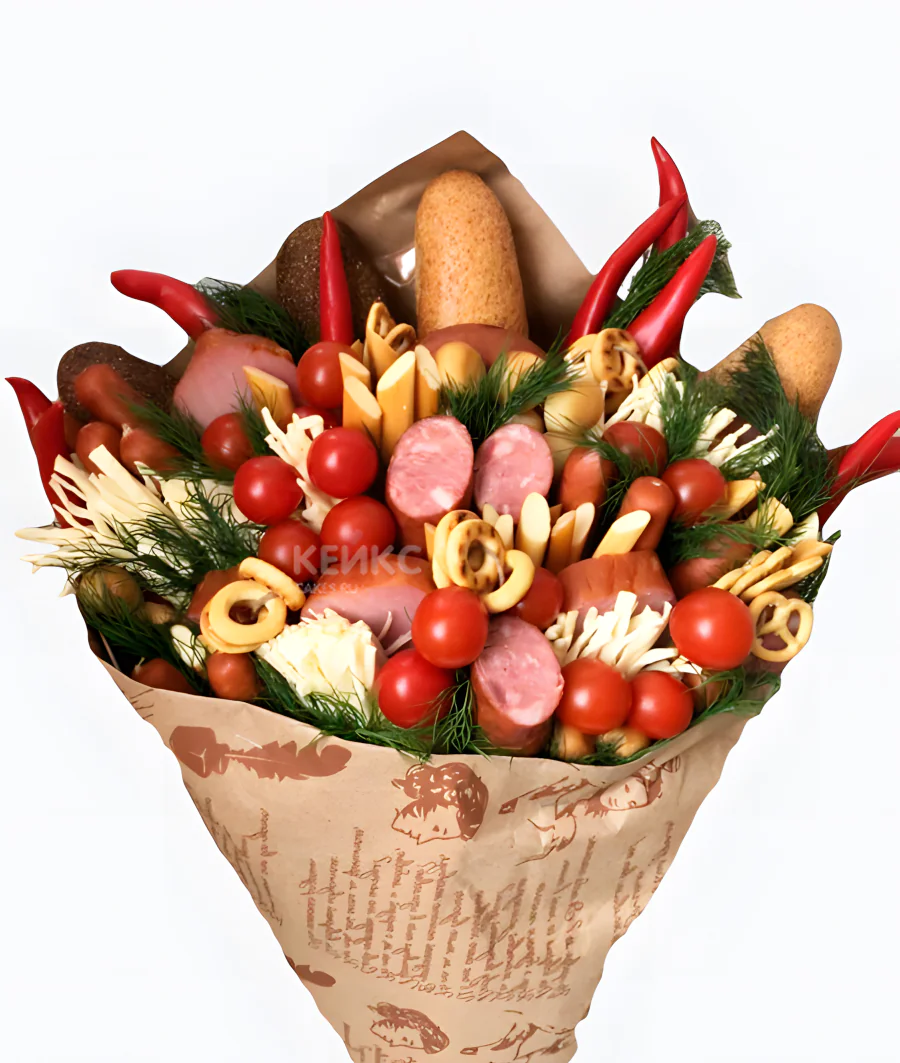 Букет на Новый год из колбасы Фото