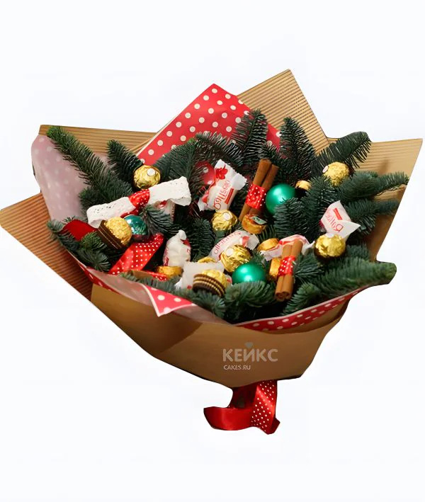 Букет на новый год из конфет 1 Фото