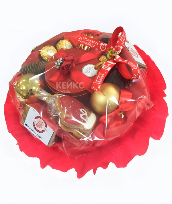 Букет на новый год из конфет и чая Фото
