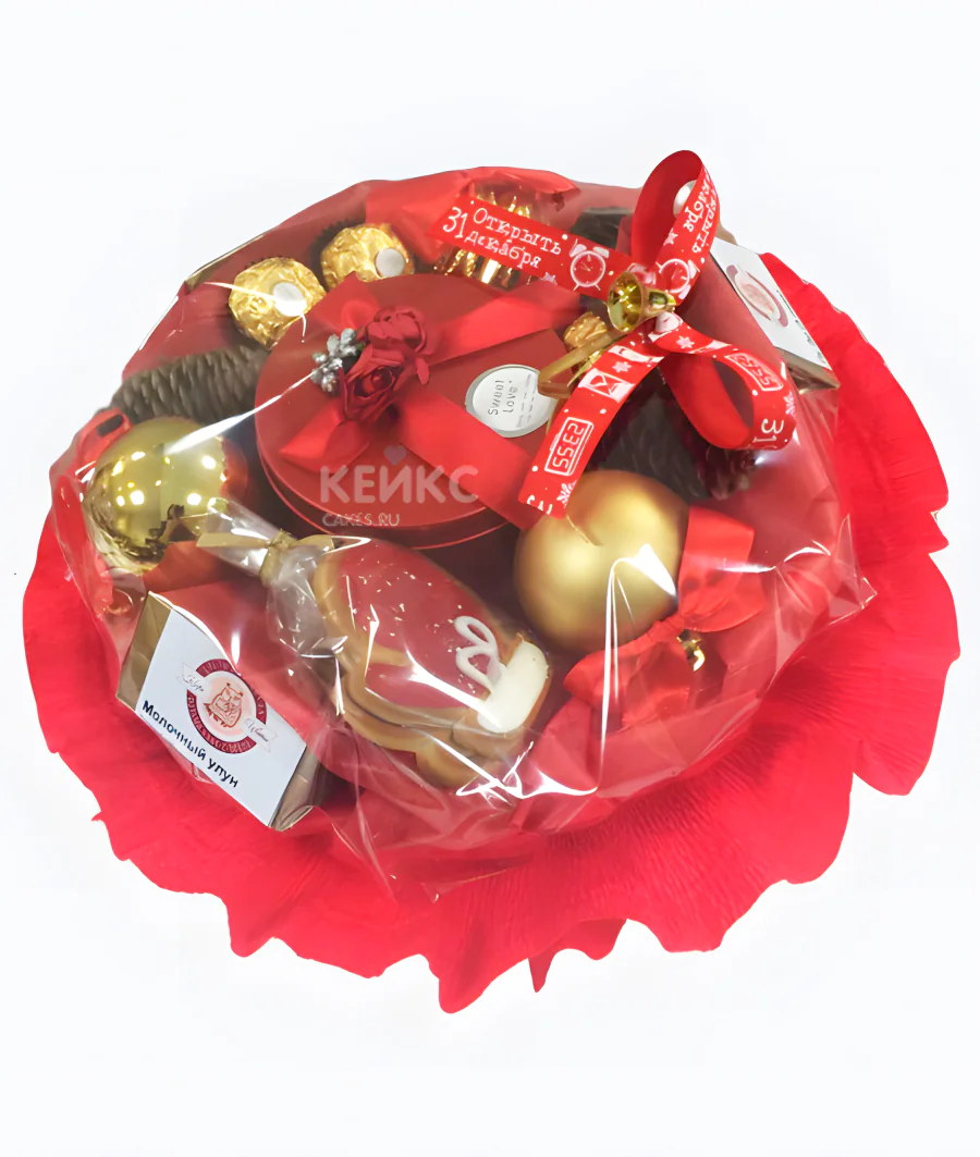 Букет на новый год из конфет и чая Фото