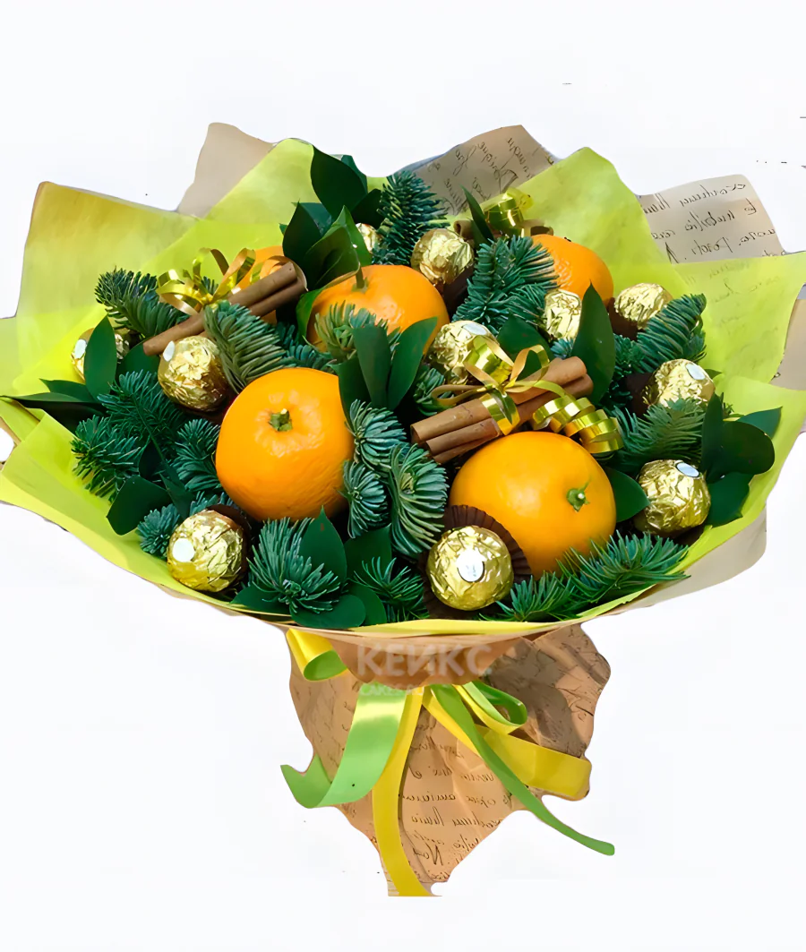 Букет на новый год из мандарин 2 Фото