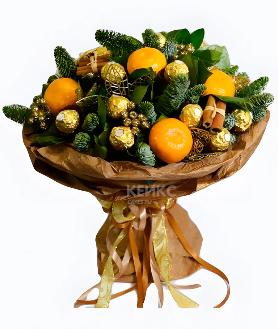 Букет на новый год из мандарин 3 Фото