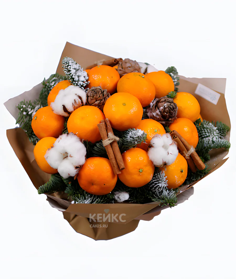 Букет на новый год из мандарин 4 Фото