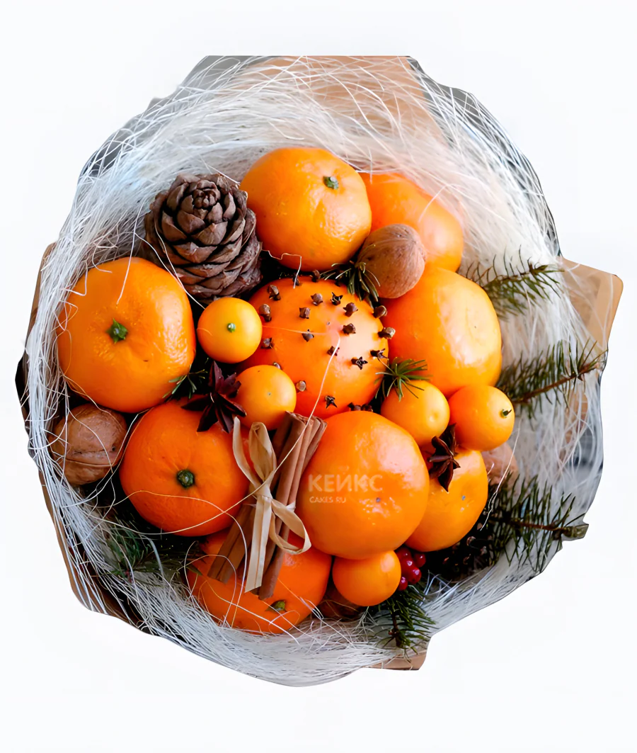 Букет на новый год из мандарин 6 Фото