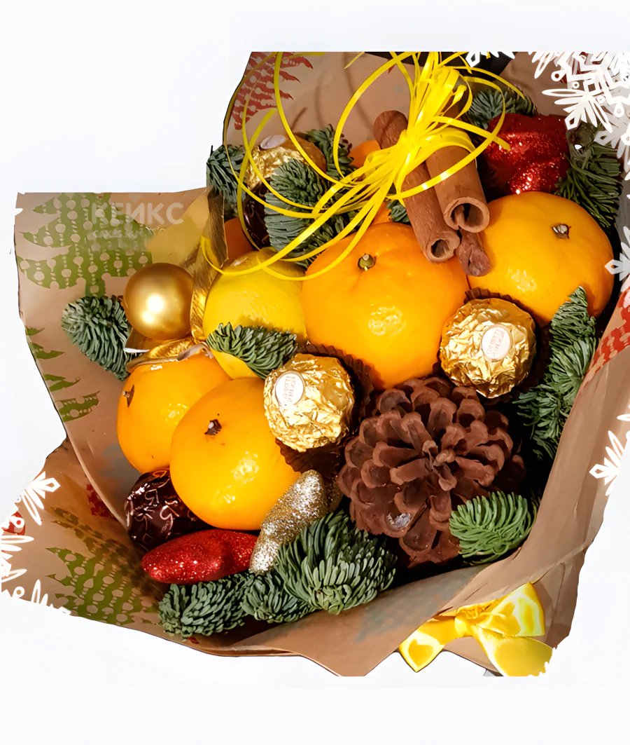 Букет на новый год из мандарин 7 Фото