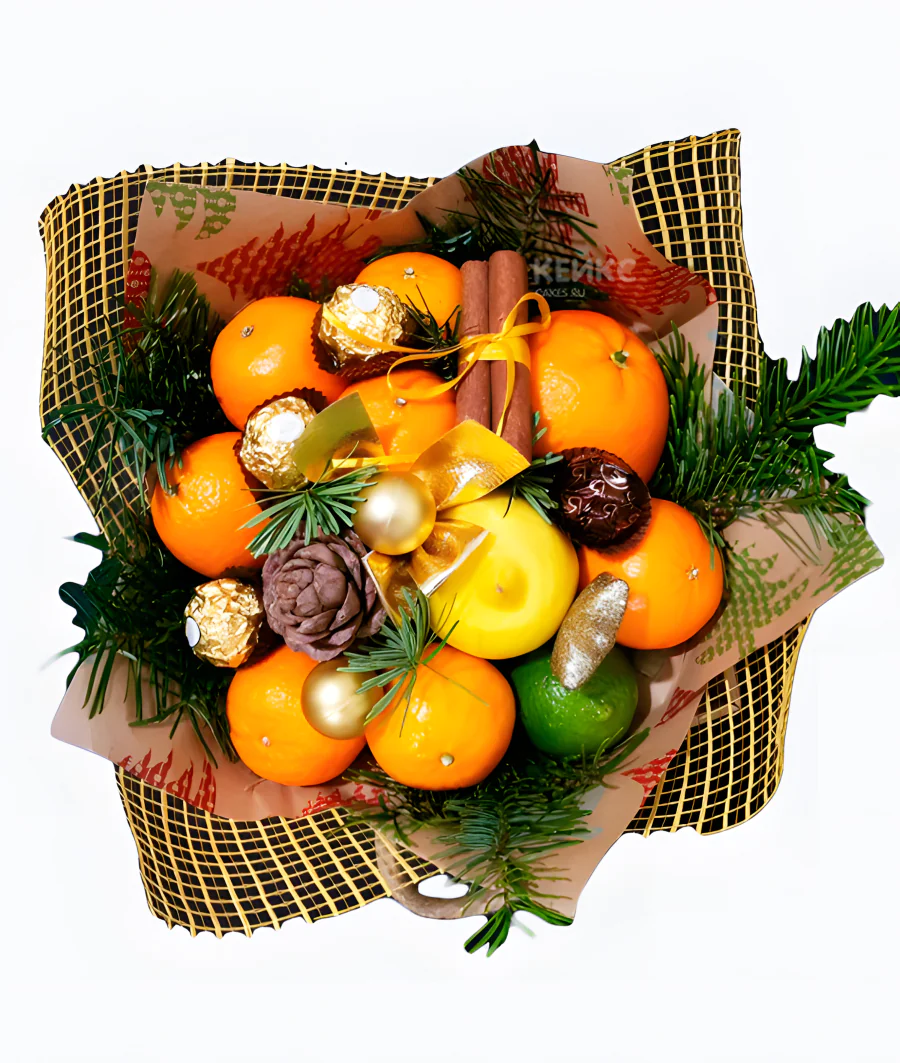 Букет на новый год из мандарин 8 Фото