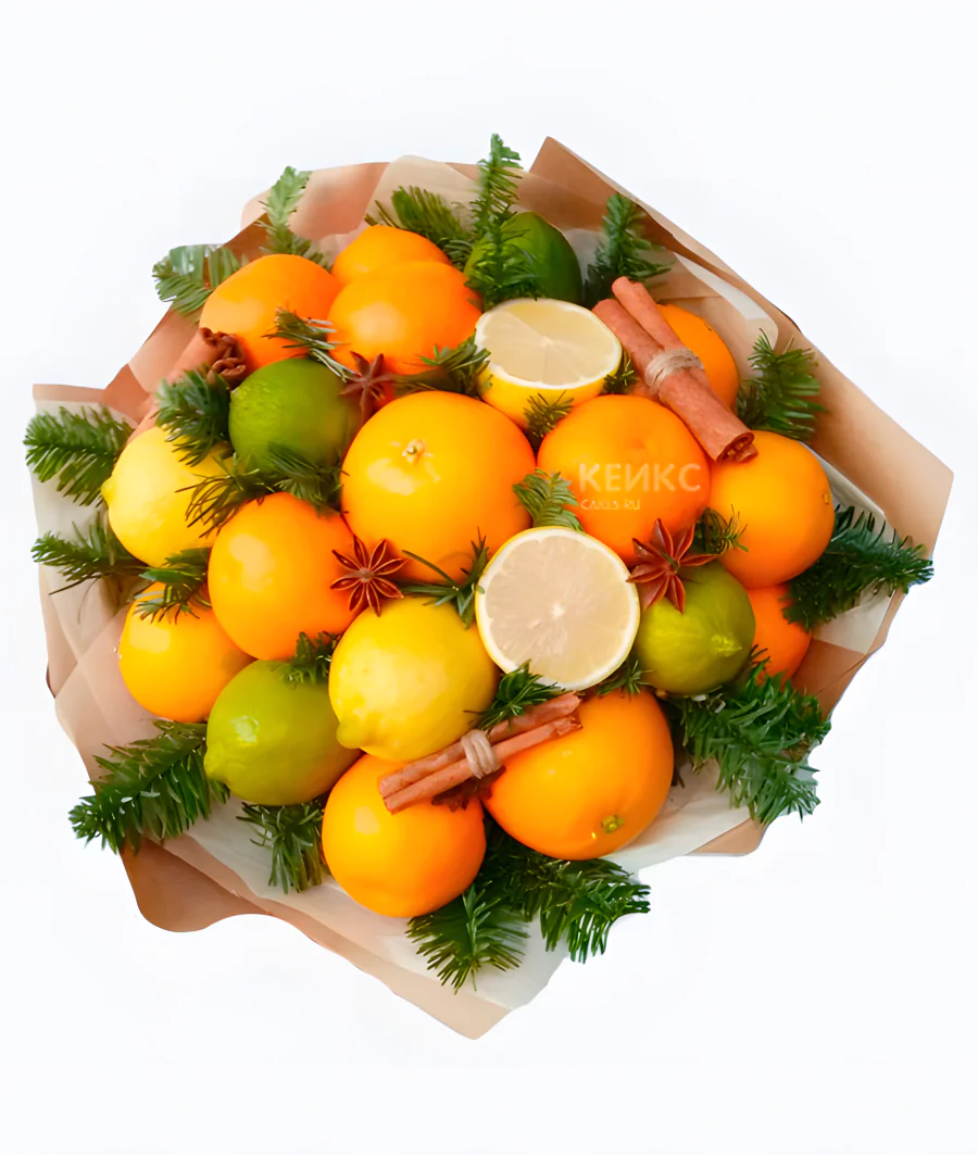 Букет на новый год из мандарин 9 Фото