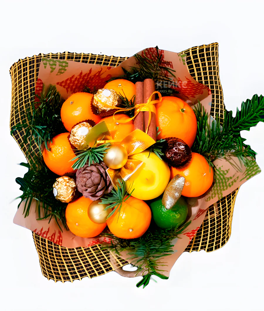 Букет на новый год из мандарин Фото