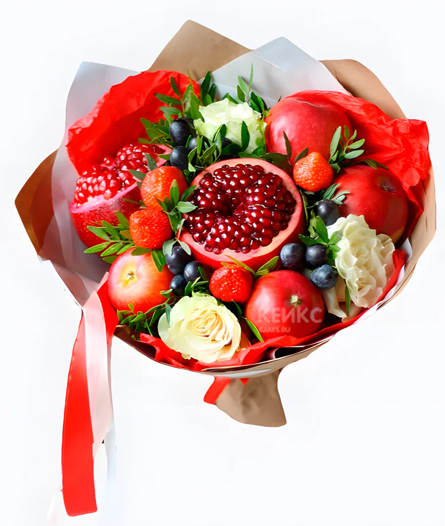 Букет с фруктами и цветами 1 Фото