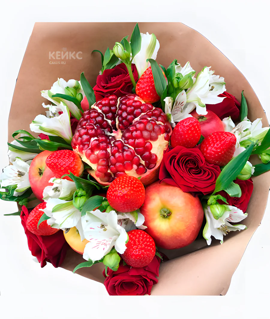 Букет с фруктами и цветами 13 Фото