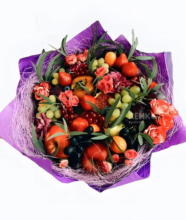 Букет с фруктами и цветами 3 Фото