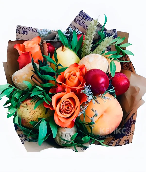 Букет с фруктами и цветами 4 Фото