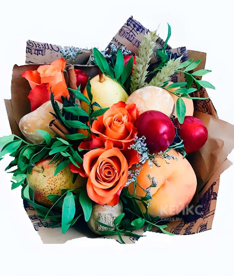 Букет с фруктами и цветами 4 Фото