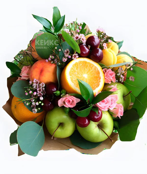 Букет с фруктами и цветами 6 Фото