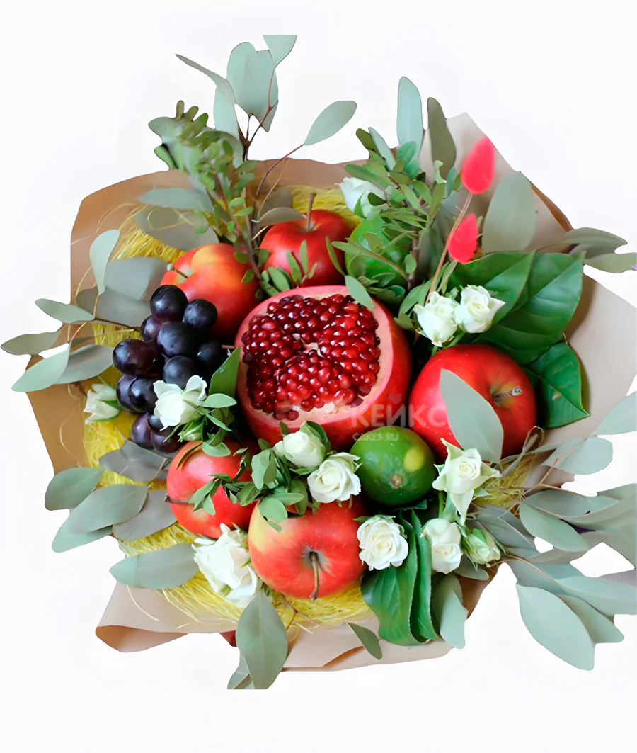 Букет с фруктами и цветами 7 Фото