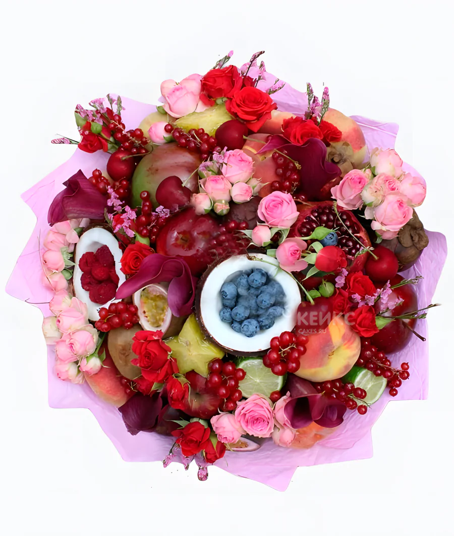 Букет с фруктами и цветами 8 Фото