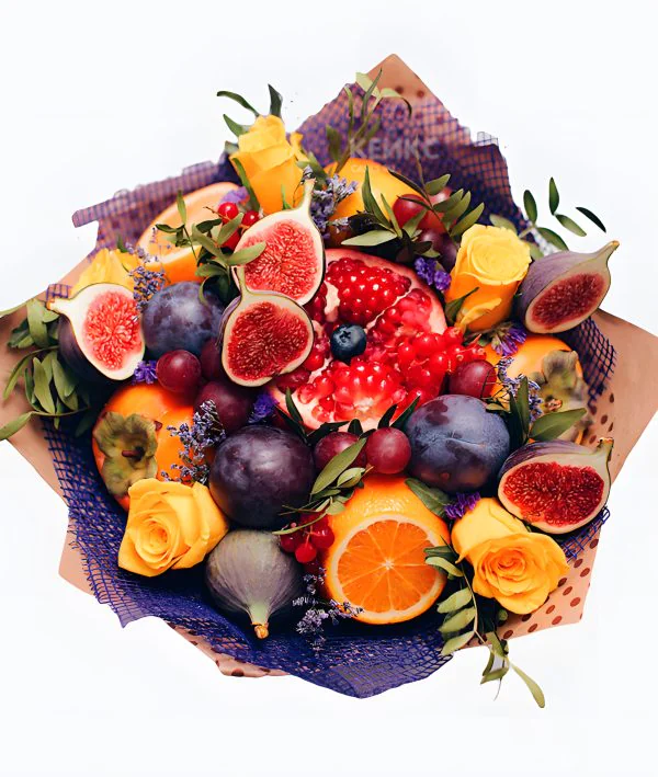 Букет с фруктами и цветами Фото