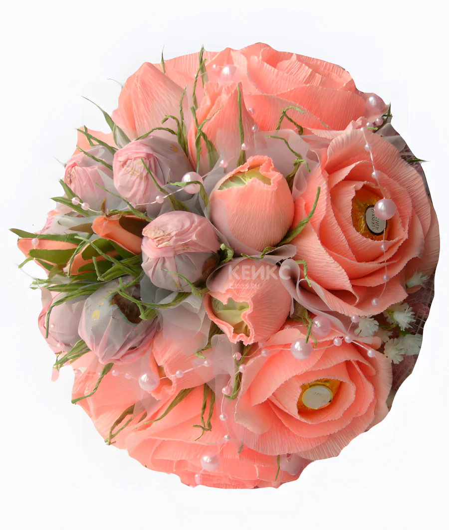 Букет с конфетами и розами 1 Фото