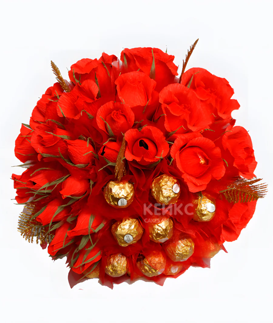 Букет с конфетами и розами 2 Фото