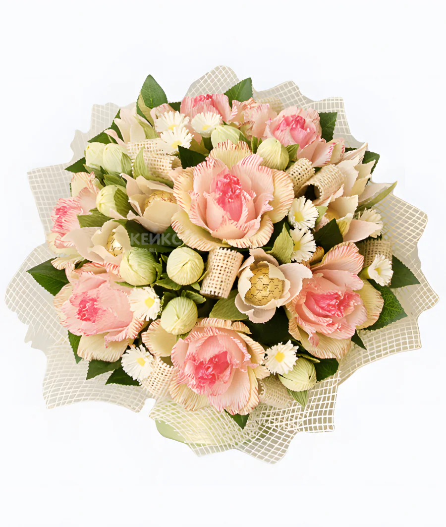 Букет с конфетами и розами 5 Фото