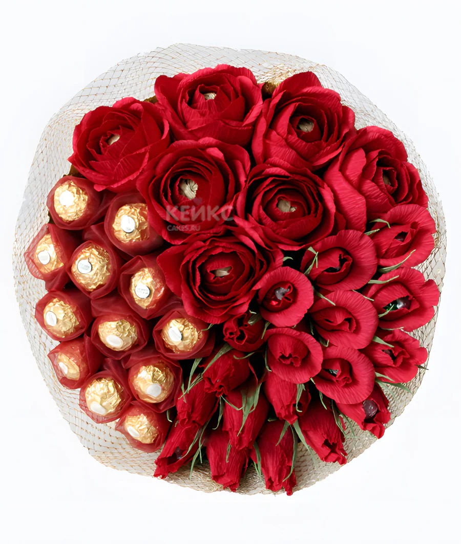 Букет с конфетами и розами 6 Фото