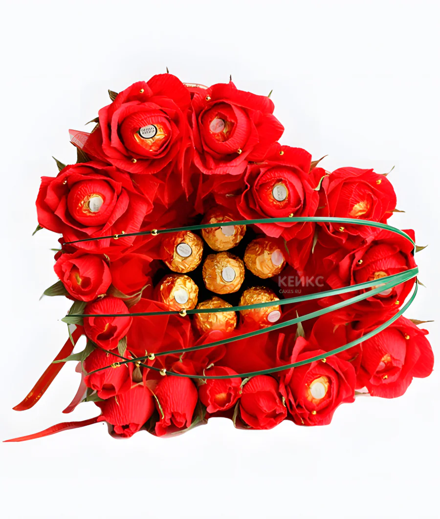 Букет с конфетами в виде сердца Фото