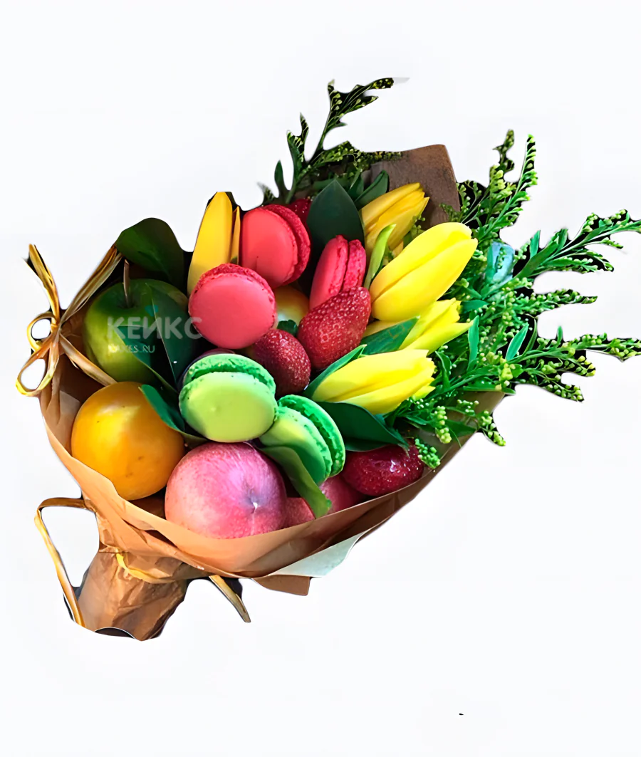 Букет с макаруни и фруктами 3 Фото