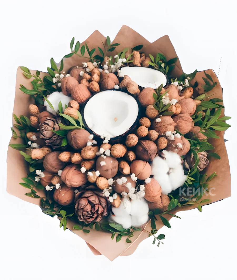 Букет с орехами и цветами 1 Фото