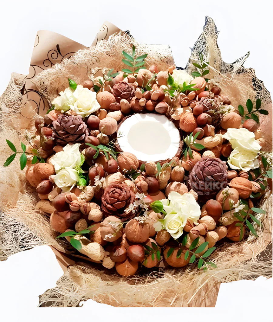 Букет с орехами и цветами 6 Фото
