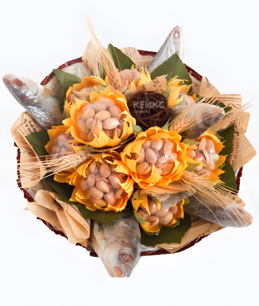 Букет с орехами в виде подсолнуха 1 Фото
