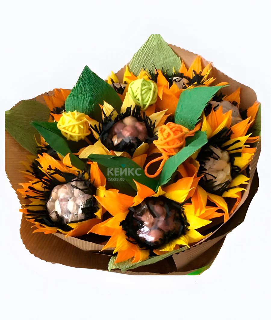 Букет с орехами в виде подсолнуха 3 Фото