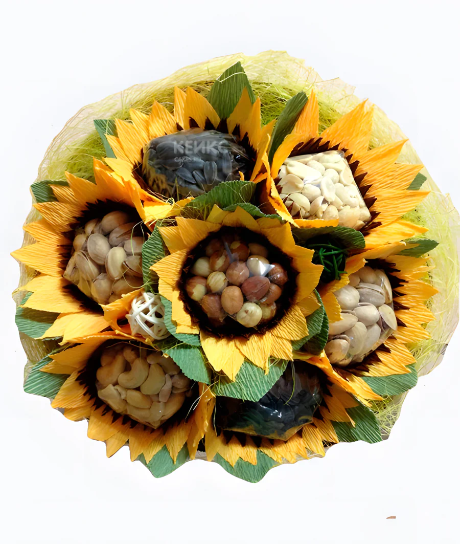 Букет с орехами в виде подсолнуха Фото