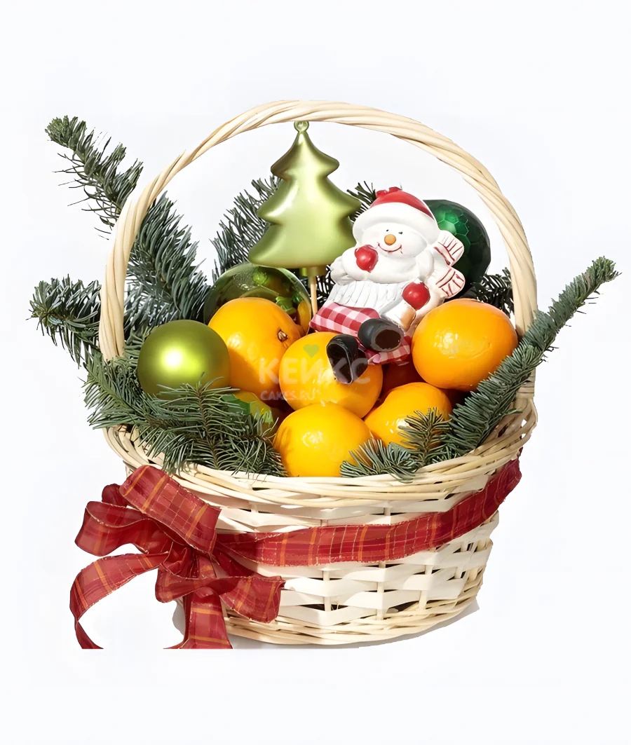 Корзина на новый год с мандаринами 1 Фото