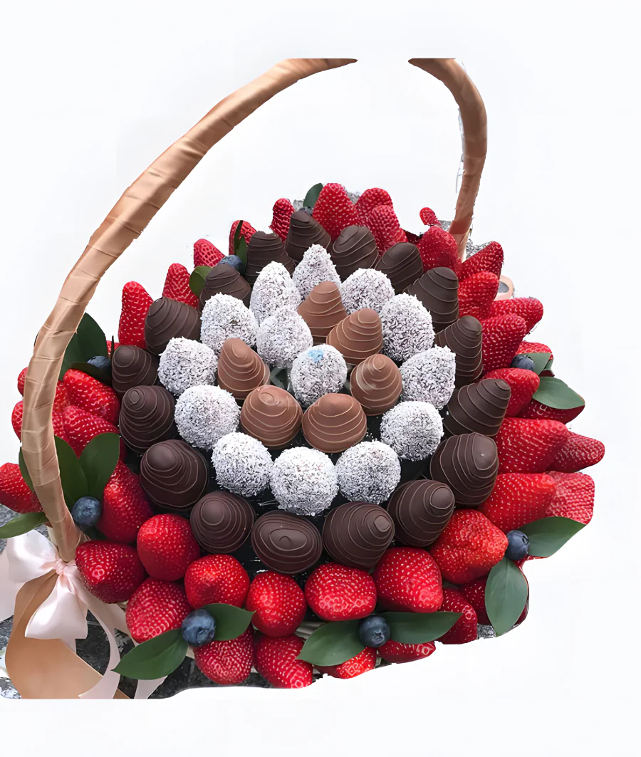 Корзина с клубникой в шоколаде Фото