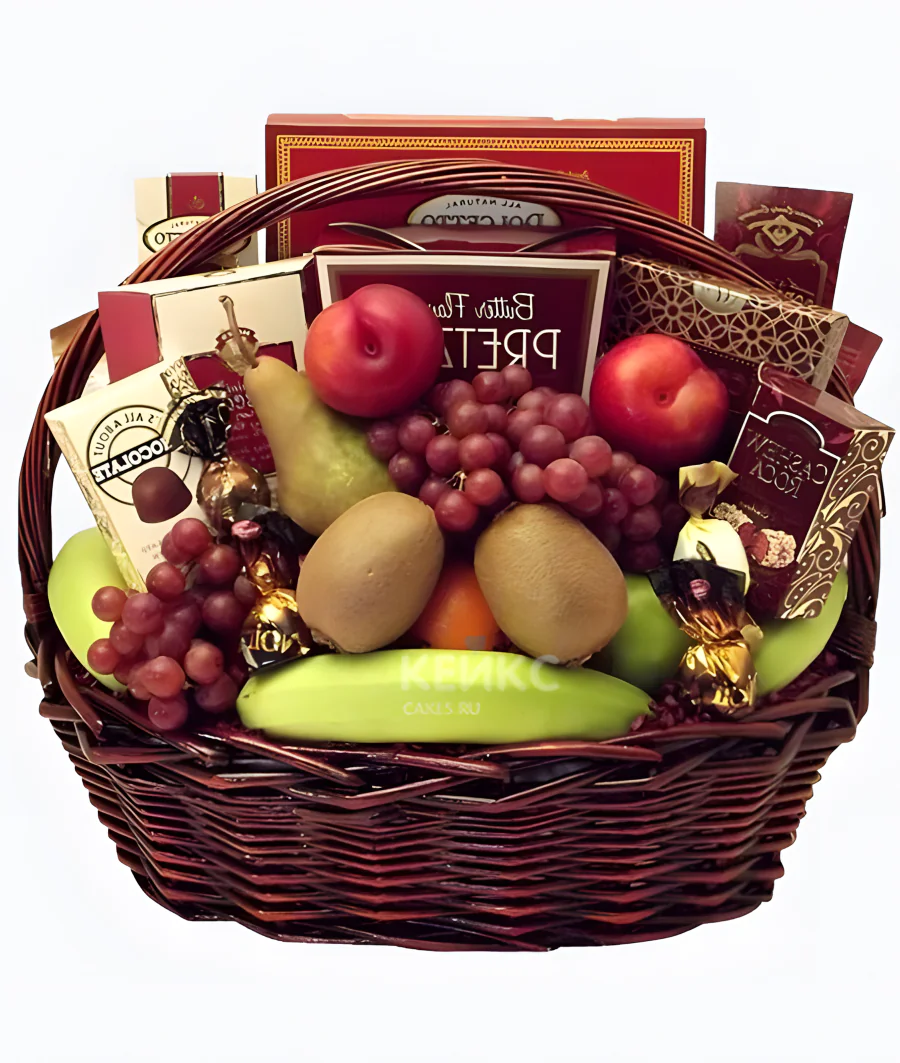 Корзина с конфетами и фруктами 3 Фото