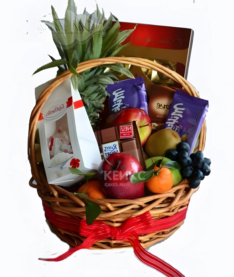 Корзина с конфетами и фруктами Фото