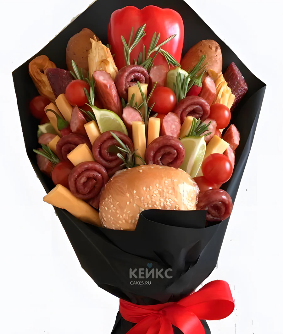 Недорогой букет для мужчины с колбасами Фото