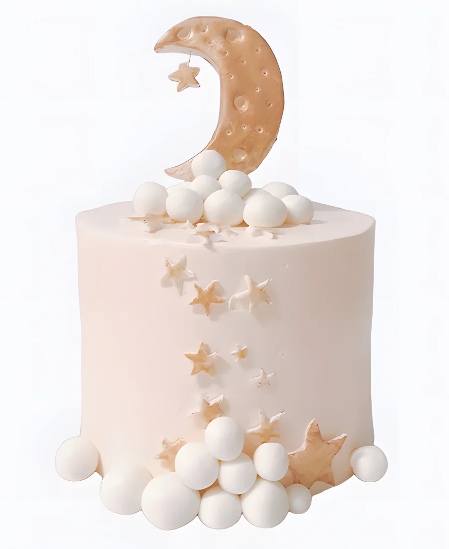Торт бежевый с луной и звездами Фото