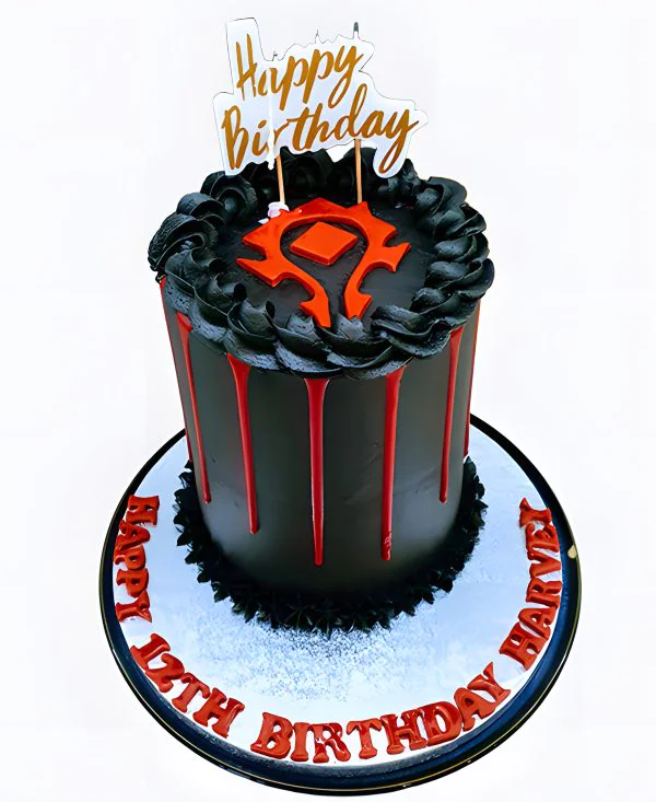 Торт Чёрный цилиндр с красным знаком Фото