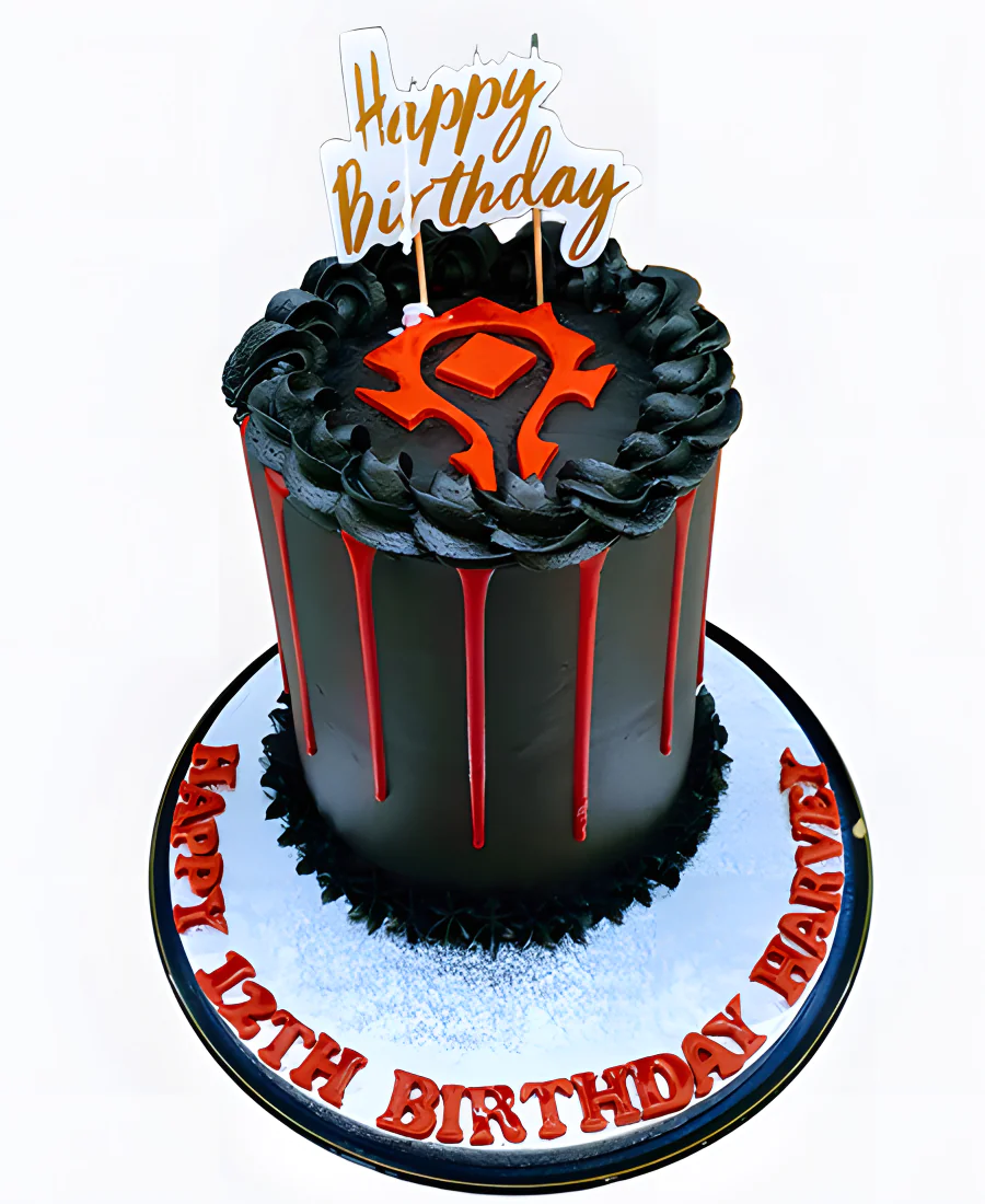 Торт Чёрный цилиндр с красным знаком Фото