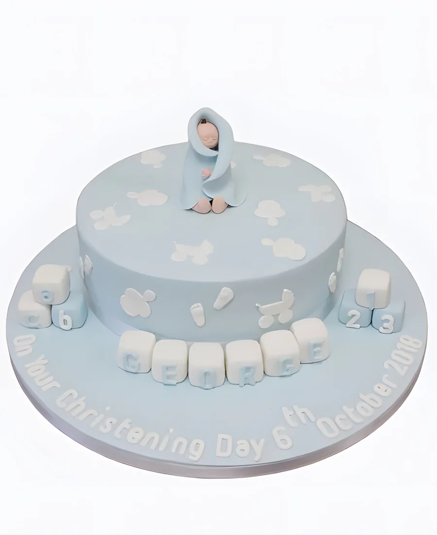 Торт Голубой плед и кубики Фото