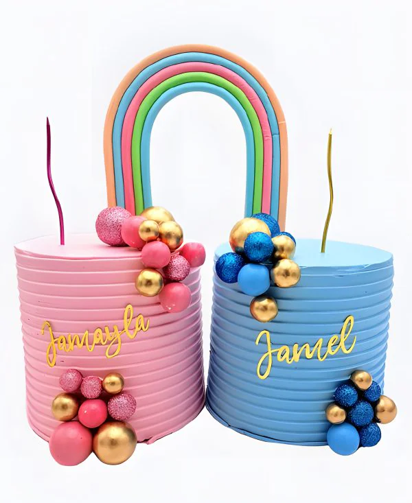 Торт Радуга и золотые шарики Фото