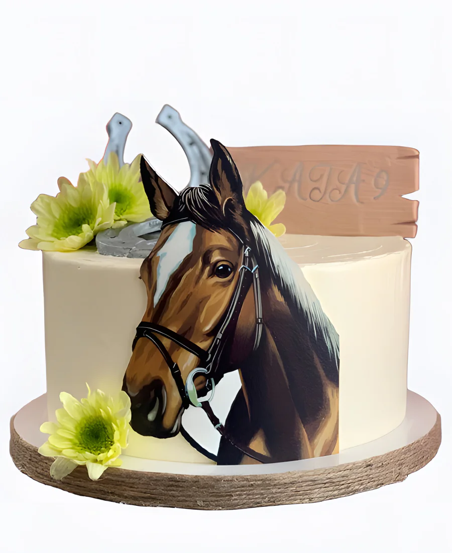 Торт У конюшни с табличкой Фото