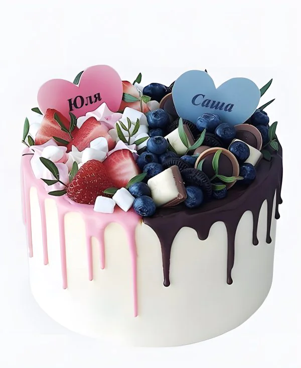 Торт Ягодный дуэт с сердцами Фото