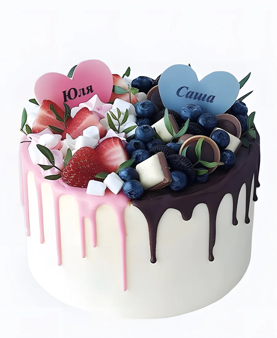 Торт Ягодный дуэт с сердцами Фото