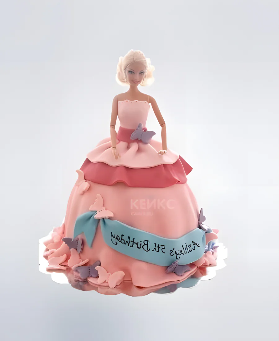 Детский торт Барби в розово-красном платье Фото