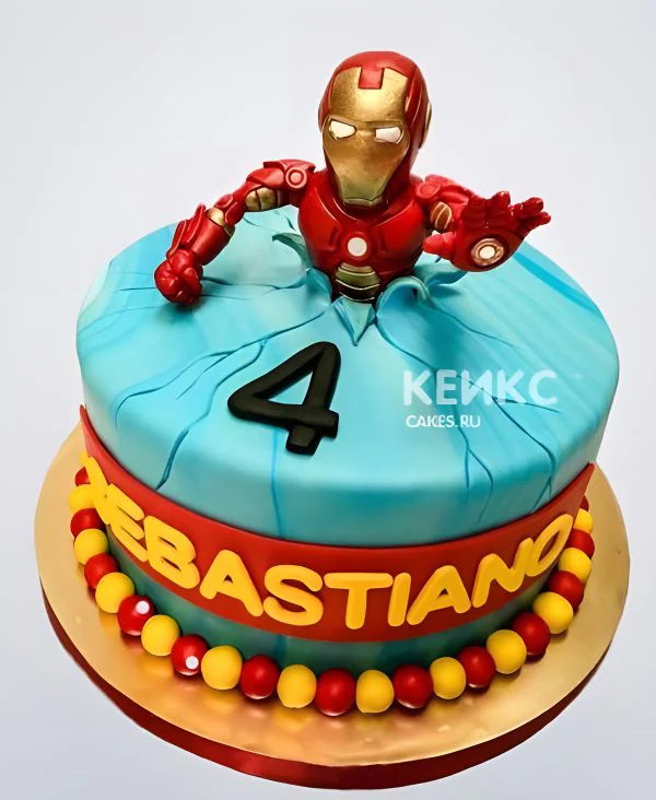 Детский торт с железным человеком и цифрой Фото