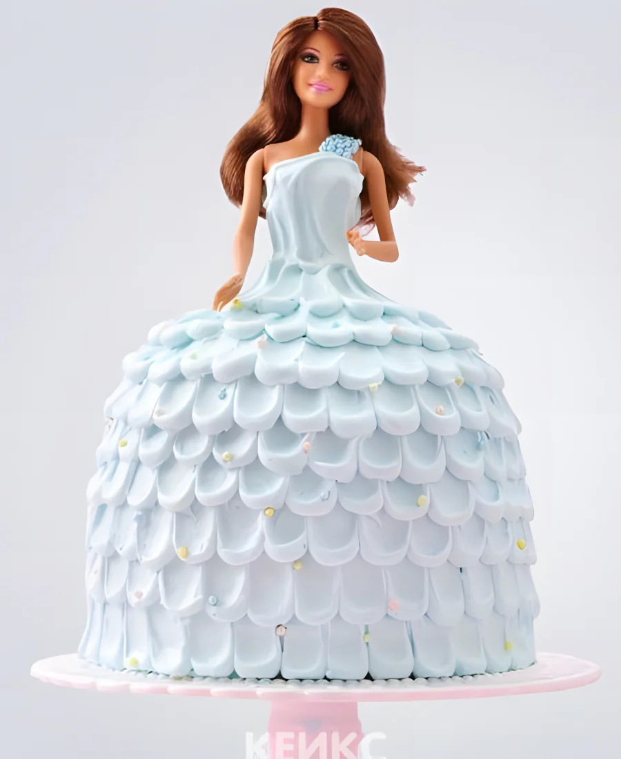 Торт Барби в голубом платье Фото